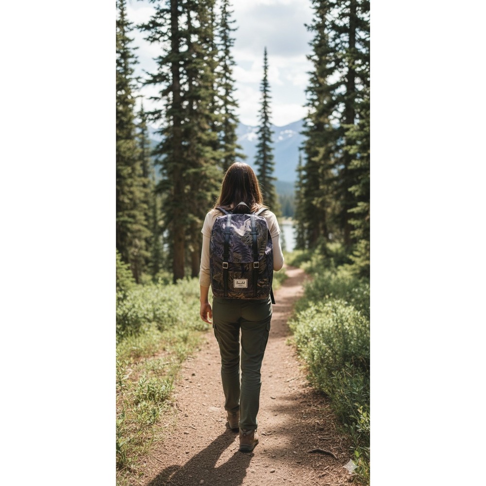 Herschel One Size Purple Tropical Leaf Little America Backpack Rucksack Travel